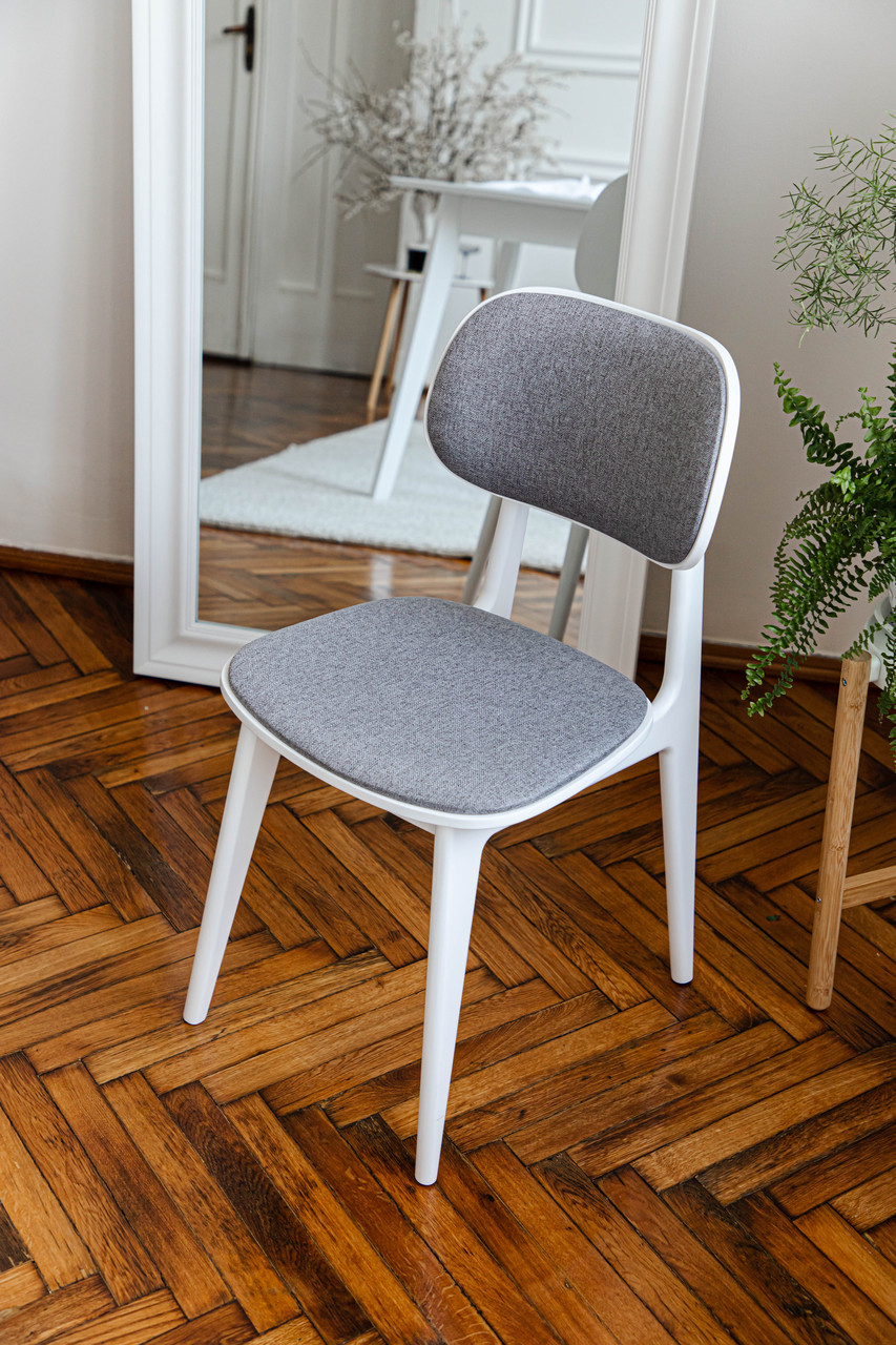 Стілець обідній Мікс меблі Лула Софт білий дерев'яний оббивка сіра, фото 1