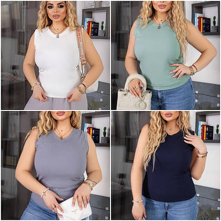 Майка жіноча з широкими бретелями мустанг рубчик розміри батал, фото 1