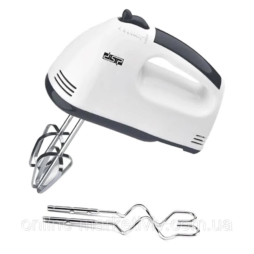 Міксер ручний + насадки для тіста, 7 швидкостей, 100Вт, DSP KM-2033, Сірий / Міксер кухонний / Електроміксер, фото 1