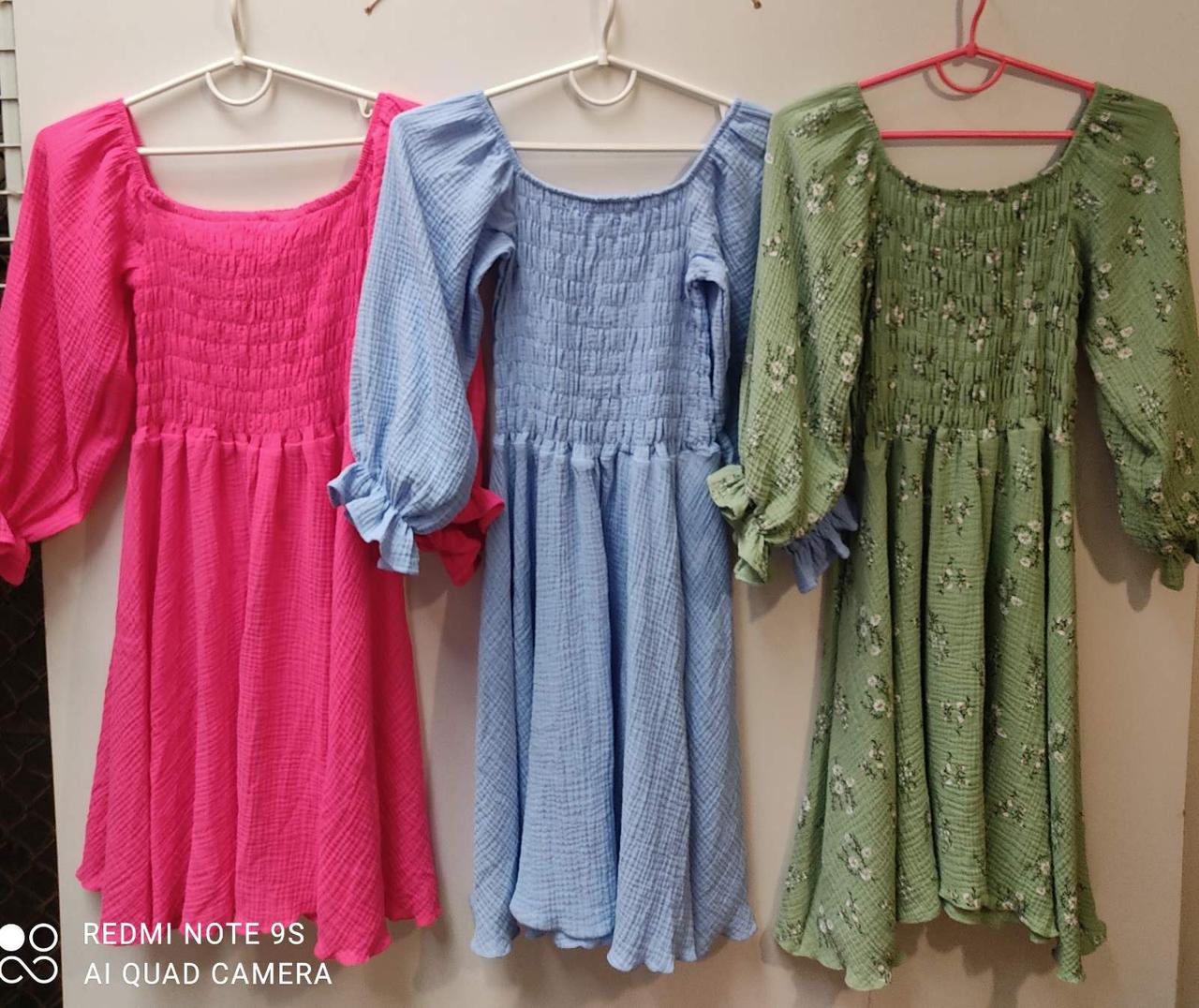 Літня сукня з муслінової тканини блакитного кольору, кольори в асортименті розміри 42-44, 46-48