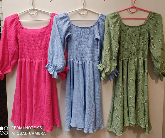 Літня сукня з муслінової тканини блакитного кольору, кольори в асортименті розміри 42-44, 46-48, фото 1