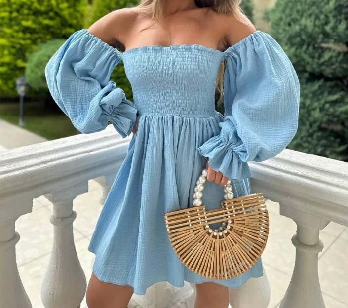 Літня сукня з муслінової тканини блакитного кольору, кольори в асортименті розміри 42-44, 46-48