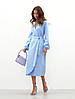 Нарядне вечірнє жіноче плаття-міді на запах з довгим рукавом, блакитне, фото 5