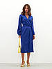 Нарядне вечірнє жіноче плаття-міді на запах з довгим рукавом, синє, фото 3