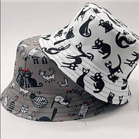 Літня двостороння панама унісекс КОТИКИ (Розмір 50-52,53-54,54-55,56-57), Сіра/Біла