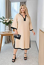 Літнє красиве злегка вільне плаття льон довгий рукав батальні розміри, фото 3