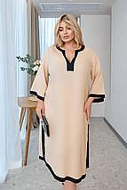 Літнє красиве злегка вільне плаття льон довгий рукав батальні розміри, фото 4