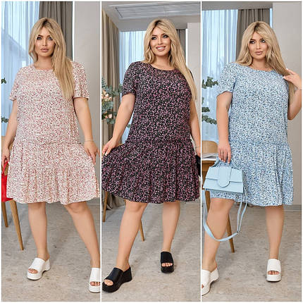 Штапельне літнє плаття по коліно короткі рукави розміри батал, фото 1