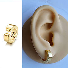 Сережка-кільце кліпса на вухо широка без проколу 1 шт. 13 мм. золотиста JAVRICK