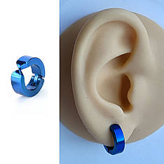 Сережка-кільце кліпса на вухо широка без проколу 1 шт. 13 мм. синя JAVRICK