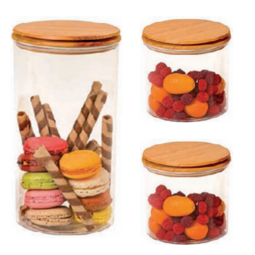 Набір акрилових контейнерів Harmony 3шт круглих з бамбуковою кришкою (0,8л + 0,8л + 1,6л), фото 1