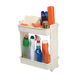 Полиця-органайзер двоярусна на колесах пластикова, полиця-етажерка підлогова