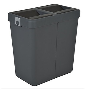 Відро для сміття подвійне 14+14л пластикове, з поворотною кришкою антрацит