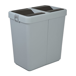 Відро для сміття подвійне 14+14л пластикове, з поворотною кришкою сіре