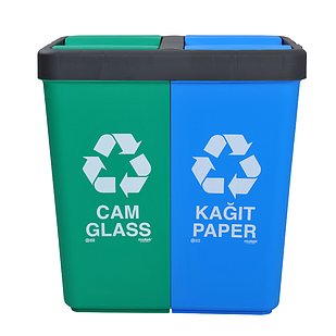 Контейнер для сортування сміття подвійний для паперу і скла 40+40л