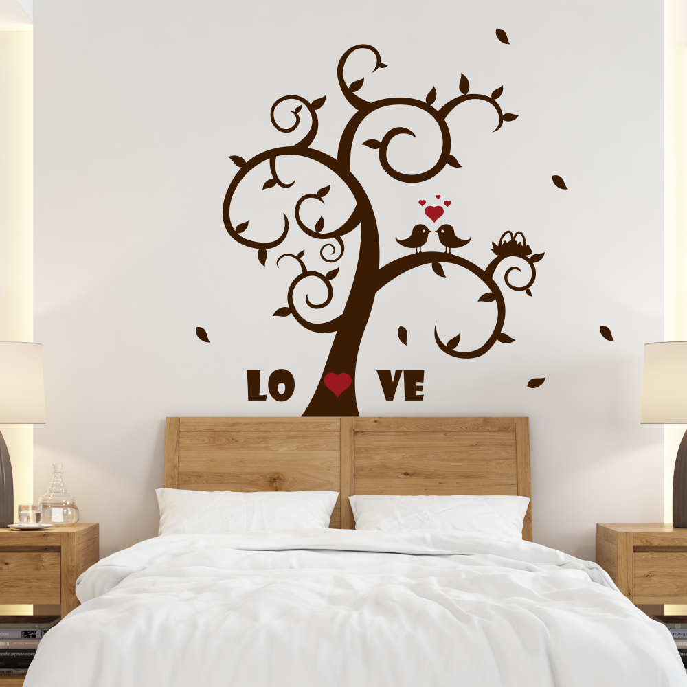 Наклейка на стіну Дерево кохання 102х118см птахи серце завитки Happy Pocket Коричневий матовий HP-60-800/30M, фото 1