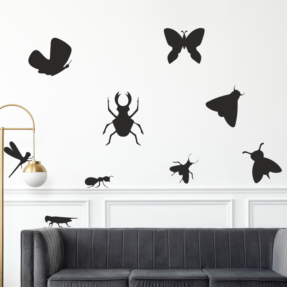 Набір вінілових наклейок Комахи 9 шт. жуки метелики бабка баба Happy Pocket Чорний матовий HP-064-070M, фото 1