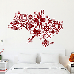 Інтер'єрна наклейка на стіну Карта України вишиванка 98х66см Happy Pocket Червоний матовий HP-079S-30M