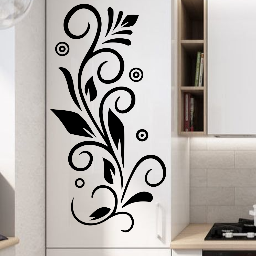 Інтер'єрна наклейка Гілка орнамент 49х95см візерунок квіти декор стін Happy Pocket Чорний матовий HP-082-070M, фото 1