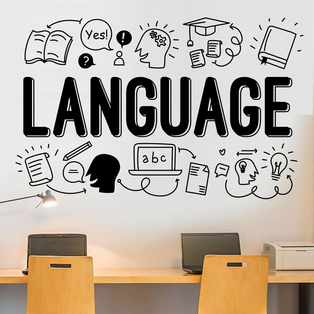 Вінілова наклейка Language 97х61см для школи в клас англійської Happy Pocket Чорний матовий HP-086S-070M