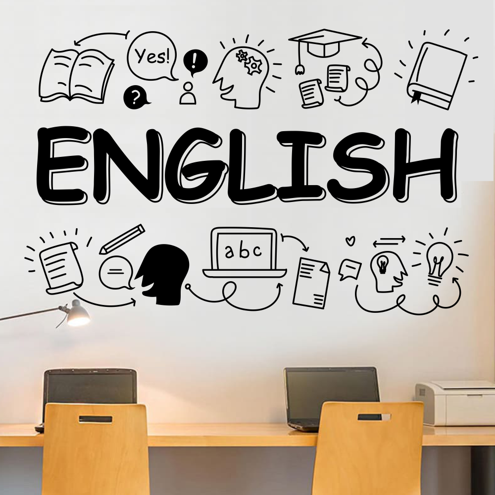 Інтер'єрна наклейка English 97х61см наклейки для школи англійська Happy Pocket Чорний матовий HP-087S-070M