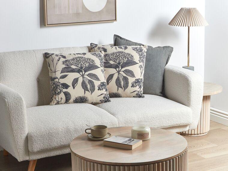 Набір з 2 бавовняних подушок з квітковим мотивом 45 x 45 см, бежевий і сірий РОЗМАРИН, фото 1