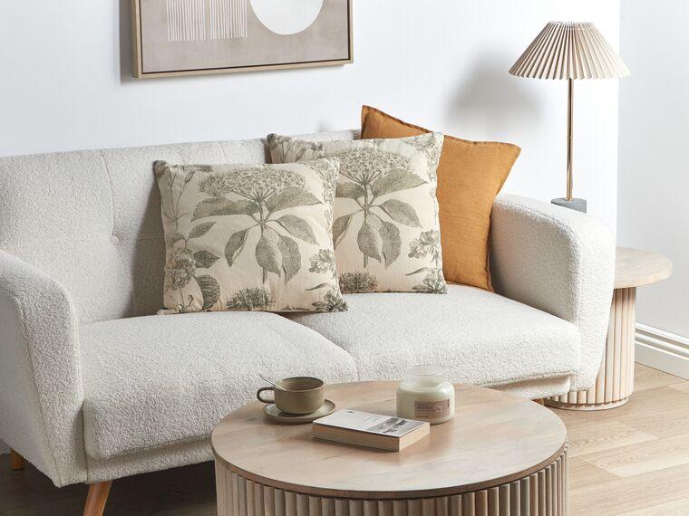 Набір з 2 бавовняних подушок з квітковим мотивом 45 x 45 см, бежевий і зелений РОЗМАРИН, фото 1