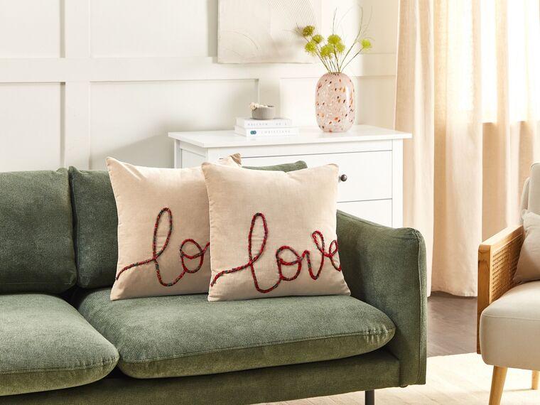 Набір з 2 оксамитових подушок 45 х 45 см, бежевий ROTLA, фото 1