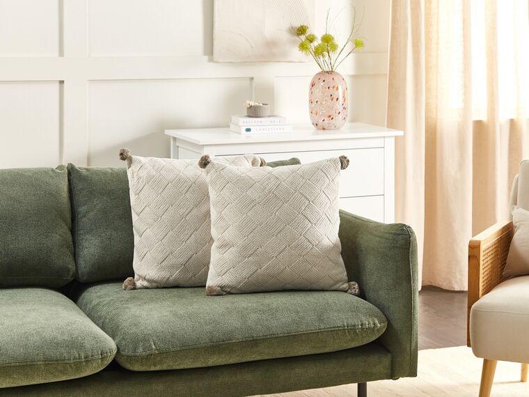 Набір з 2 бавовняних подушок 45 х 45 см, бежевий OBERONIA, фото 1