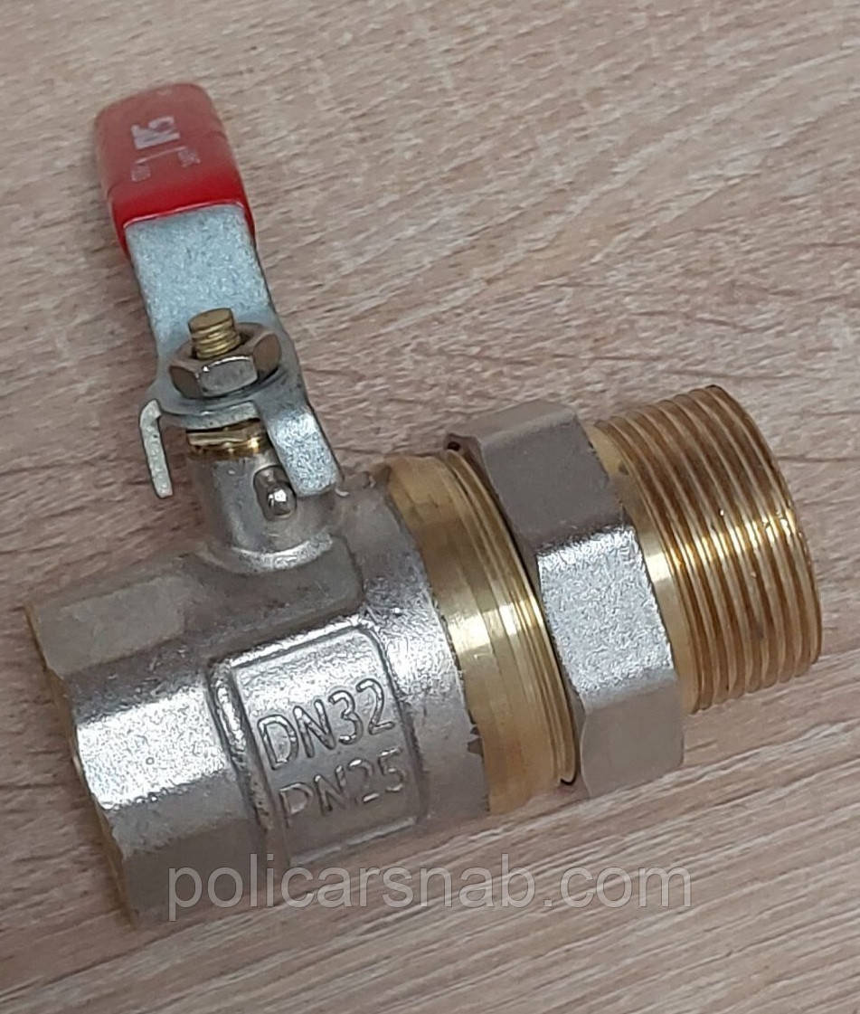 Кран кульовий з перехідником американка ДУ 32 1 1/4" муфтовий прямий різьбовий для води привід ручка