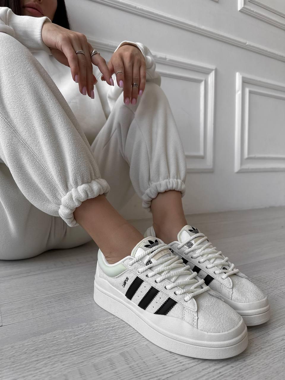 Кросівки чоловічі білі Adidas Campus x Bad Bunny White Black (12513), фото 1