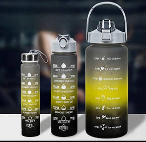 Пляшка для води спортивні 3в1 300,900,2000 мл, Багаторазова пляшка для води набір 3 в 1 з напувалкою, фото 1