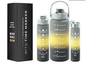 Пляшка для води спортивні 3в1 300,900,2000 мл, Багаторазова пляшка для води набір 3 в 1 з напувалкою, фото 2