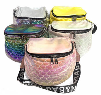 Поясна сумка бананка голографічна 19*20 см на блискавці в різних кольорах Nina