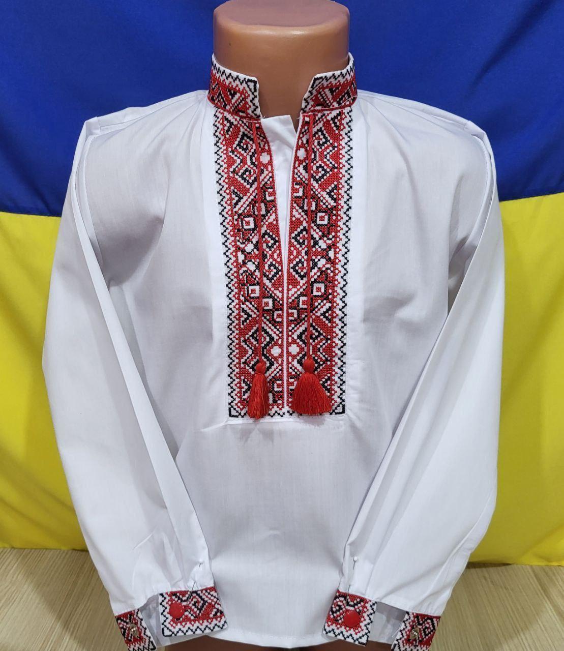 Опт Вишиванка для хлопчиків з червоною вишивкою р. 3-6