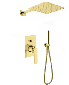 Душова система KOHLMAN EXPERIENCE GOLD + BOX прихованого монтажу із верхнім душем латунь золото