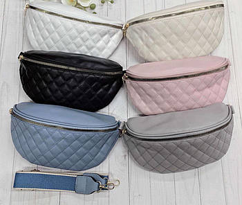 Сумка бананка стьобана 26*15 см на блискавці зі штучної шкіри в різних кольорах Nina