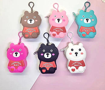 Дитячий силіконовий гаманець-брелок Ведмедик 8*10,5 см на блискавці з карабіном у різних кольорах Nina