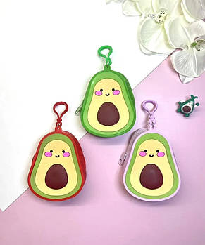 Дитячий силіконовий гаманець - брелок Авокадо 8,5*10,5 см на блискавці з карабіном у різних кольорах Nina