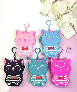 Дитячий силіконовий гаманець - брелок Котик 8*10,5 см на блискавці з карабіном у різних кольорах Nina