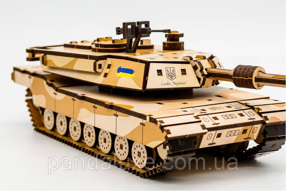 Дерев'яний 3D конструктор іграшка Танк Абрамс Abrams, 187 деталей, фото 1