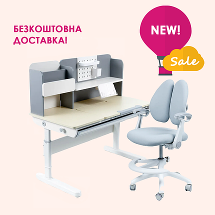 Парта FunDesk Ginepro Grey + Крісло Fundesk Ottimo Grey, фото 1