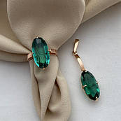 Комплект золотий каблучка та підвіска із зеленим кварцом 9.54