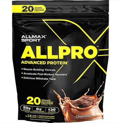 (уцінка термін по 2,25) Сироватковий протеїн ALLMAX Nutrition Allpro Advanced Protein 680 г (19 порц.) шоколад, фото 1