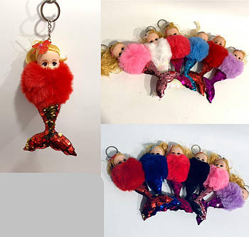 Дитячий брелок іграшка Русалочка з хутром та паєтками 18 см Дитячі брелоки в різних кольорах Nina