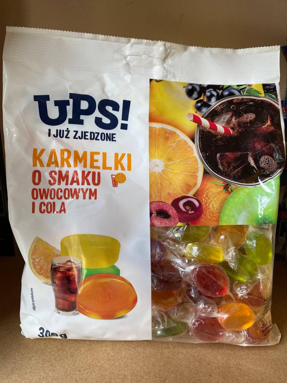 Льодяники фруктові + кока кола UPS Karmelki O Smaku Owocowym I Cola 300г. Польща
