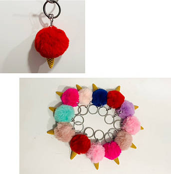 Дитячий брелок іграшка хутряна кулька Морозиво 7,5 см Дитячі брелоки в різних кольорах Nina