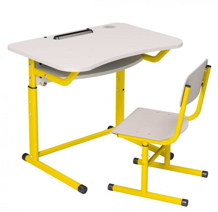 Комплект стіл 1-місний без регулювання кута нахилу стільниці, №3-6 + cтілець Т-подібний на круглій трубі, з покриттям HPL, № 3-6