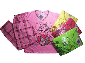 Піжама байкова (трикотажна) з начосом для дівчаток, розміри 98/104-134/140, арт. 985