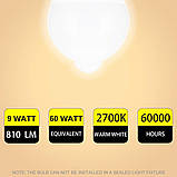 Лампочка HEKEE з датчиком руху PIR, 9 Вт, B22, байонетний цоколь A60, теплий білий, 2700 К, еквівалент лампи розжарювання 60 Вт, фото 3